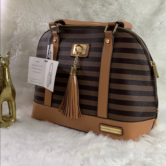 Adrienne Vittadini Size Medium Satchel Brown/Gold - Picture 4 of 5